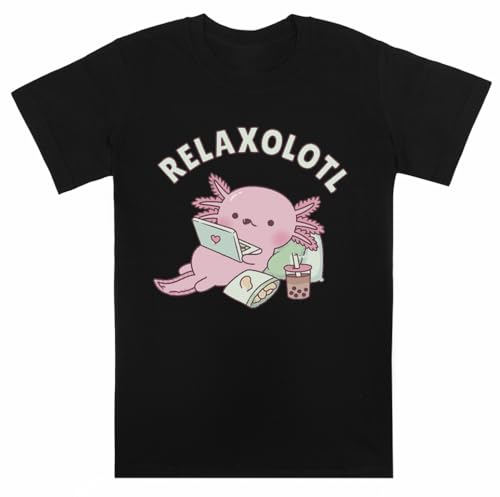 Cute Relax A Lot Axolotl Schwarzes Kurzarm-T-Shirt Für Kinder von Suzetee