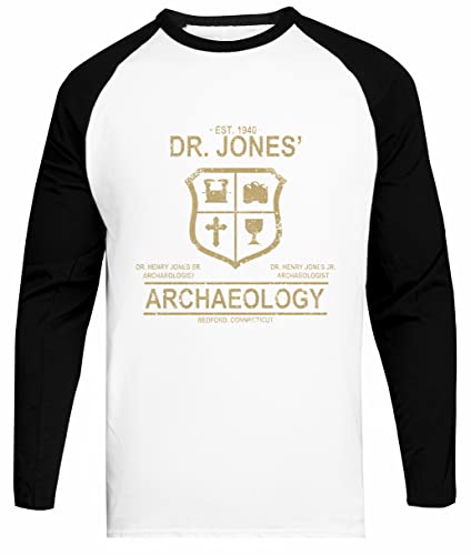 Dr. Jones Archaeology Weißes Baseball-T-Stück Schwarz-Hülsen-Unisex-T - Shirt von Suzetee