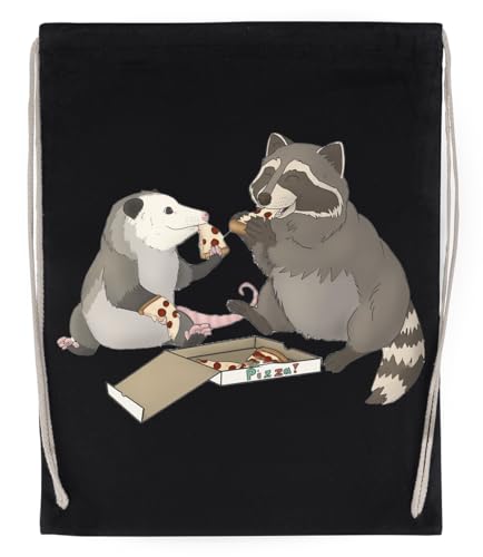 Possum and Raccoon Eating Pizza Schwarzer Wiederverwendbarer Sportsack Aus Baumwolle von Suzetee