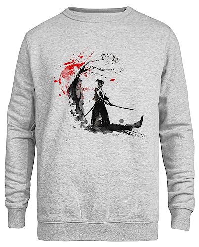 Suzetee Japanese Samurai Grauer Unisex-Pullover Mit Rundhalsausschnitt von Suzetee