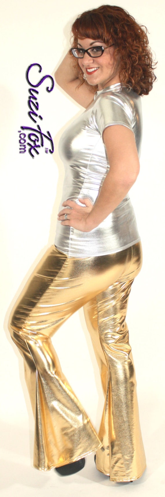 Bellbottom, Hiphugger Hose Von Suzi Fox in Shiny Metallic Foil Beschichtetes Spandex von SuziFox