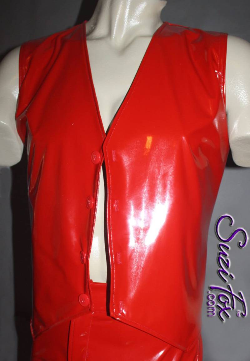 Herren Button Down Weste, Maßgefertigt Von Suzi Fox Mit "V' Boden in Stretch Gloss Vinyl Pvc Beschichteter Elasthan von SuziFox