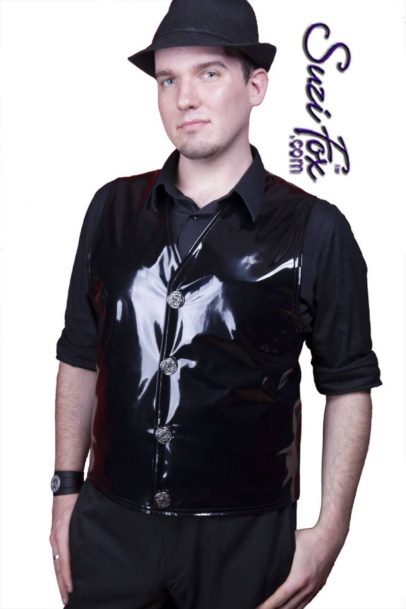Herren Button Down Weste, Maßgefertigt Von Suzi Fox in Stretch Gloss Vinyl Pvc Beschichteter Elasthan von SuziFox