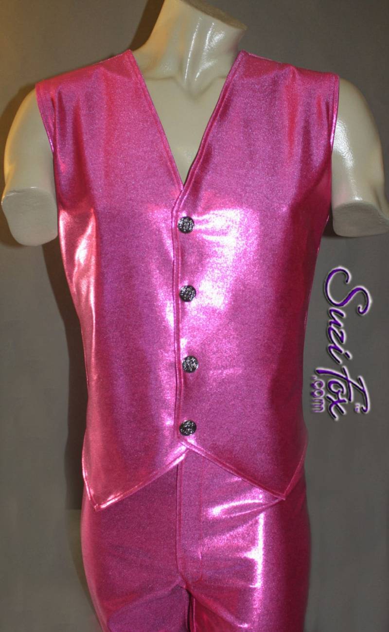 Herren Button Down Weste Mit "V' Boden, Maßgefertigt Von Suzi Fox - in Glitzernder Metallic Mystique Spandex von SuziFox