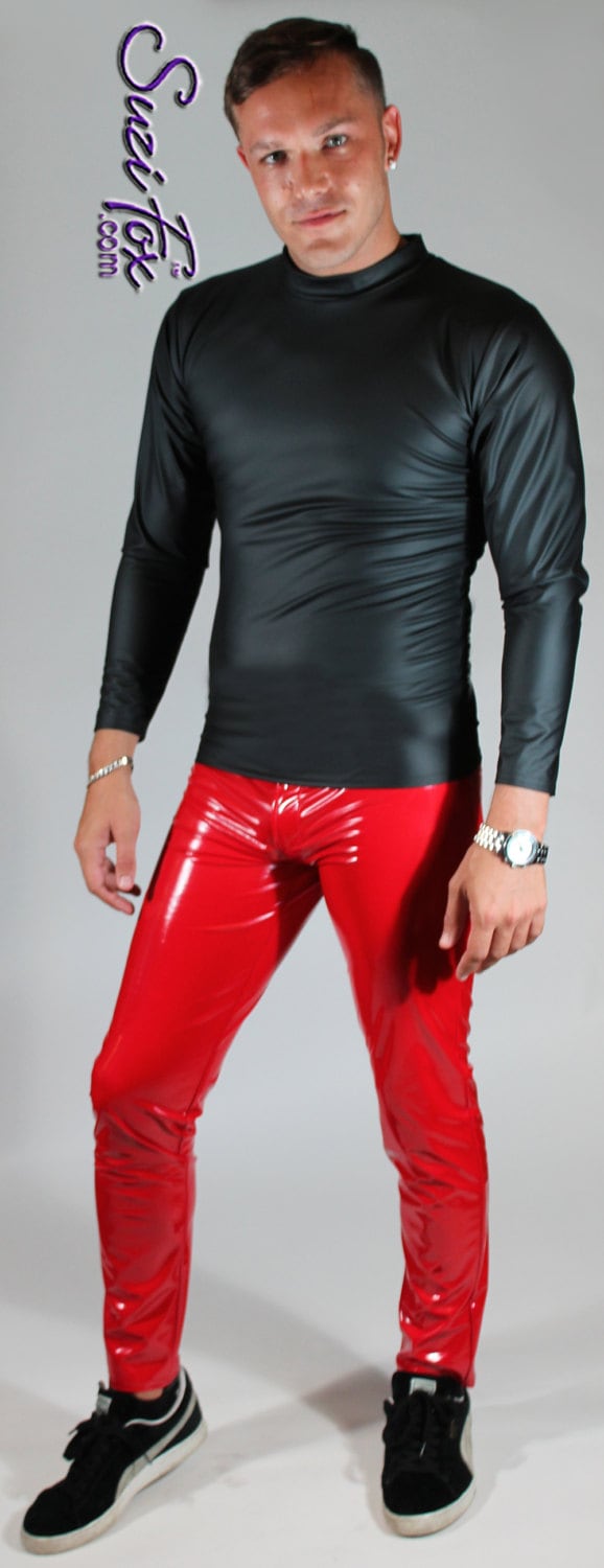 Herren Langarm-T-Shirt in Schwarz Matt | Kein Glanz Kunstleder-Look Stretch Vinyl Beschichtet Spandex Von Suzi Fox von SuziFox