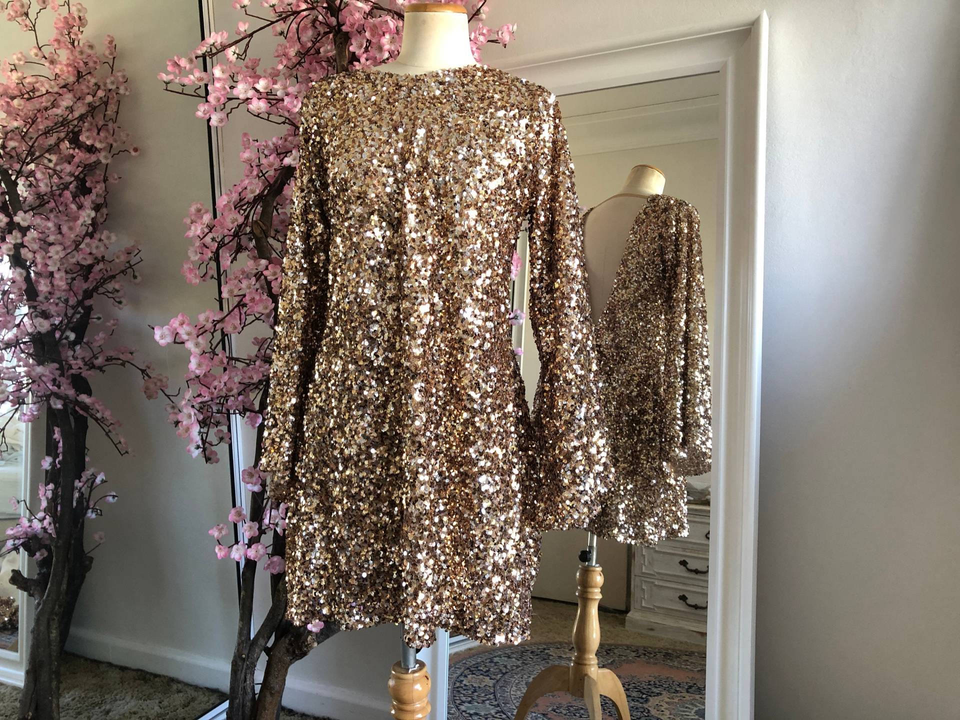 Rückenfreies Pailletten Kleid Etuikleid Gold + Viewmyshop Pink Bronze Spitze Kimono Brennender Mann Festival Outfit Brautjungfer Hens Wickeln von SuziRoseDesigns