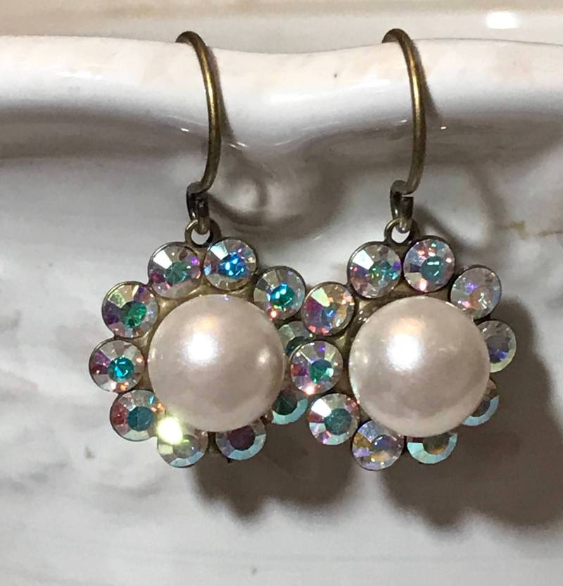 Perlen Hängeohrringe Ab Swarovski Kristall Floral Design von SuzieQsGiftShop