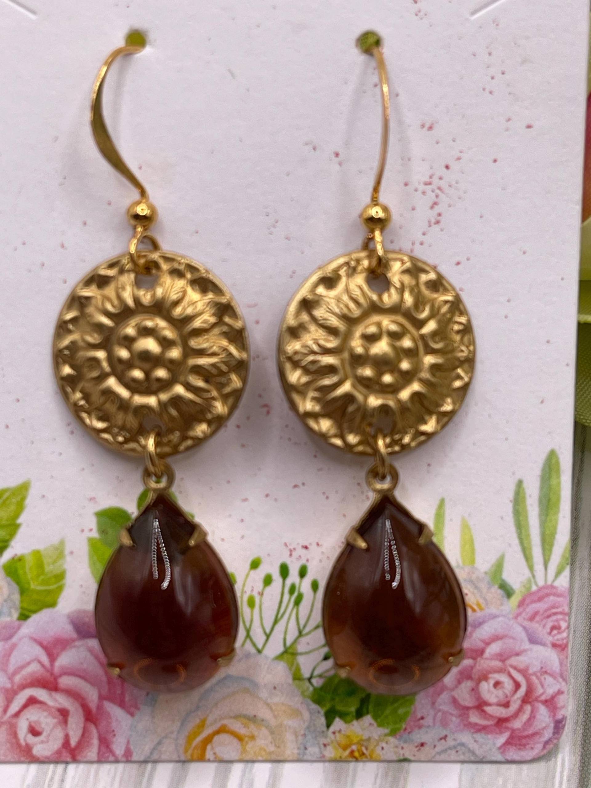 Sonnenblumen Medaillon Ohrringe, Vintage Topas Kristalle von SuzieQsGiftShop