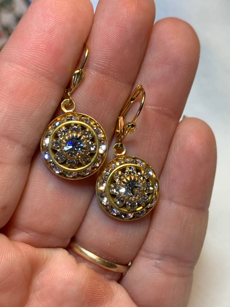 Vintage Swarovski Kristall Ohrringe Vergoldete Messingbrisuren von SuzieQsGiftShop