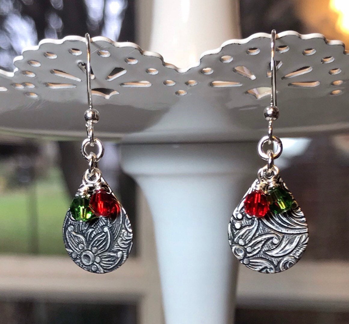 Weihnachtsstern Ohrringe/Weihnachtsohrringe/Mistelzweigohrringe/Winterohrringe/Swarovski Kristallohrringe von SuzieQsGiftShop