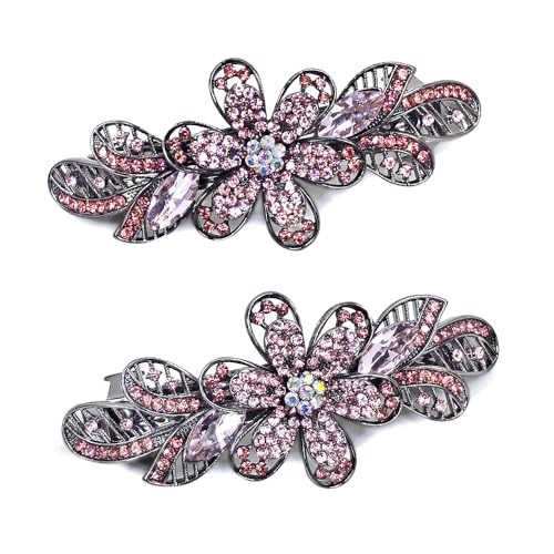 Haarspangen für Damen und Mädchen, modische Haarspangen, elegant, glitzernd, Glitzer, Strass, Blumen-Haarnadel, Haarschmuck, 2 Stück (Kirschrosa) von Suzihonj