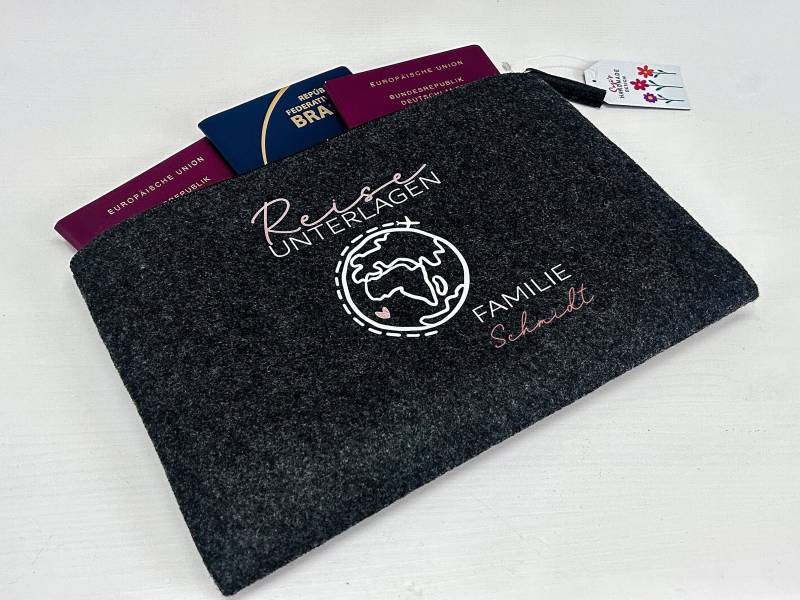 Dokumententasche „Welt" - Personalisiertes Geschenk Für Urlauber Mit Familienname von SuzisHandmadeDesign