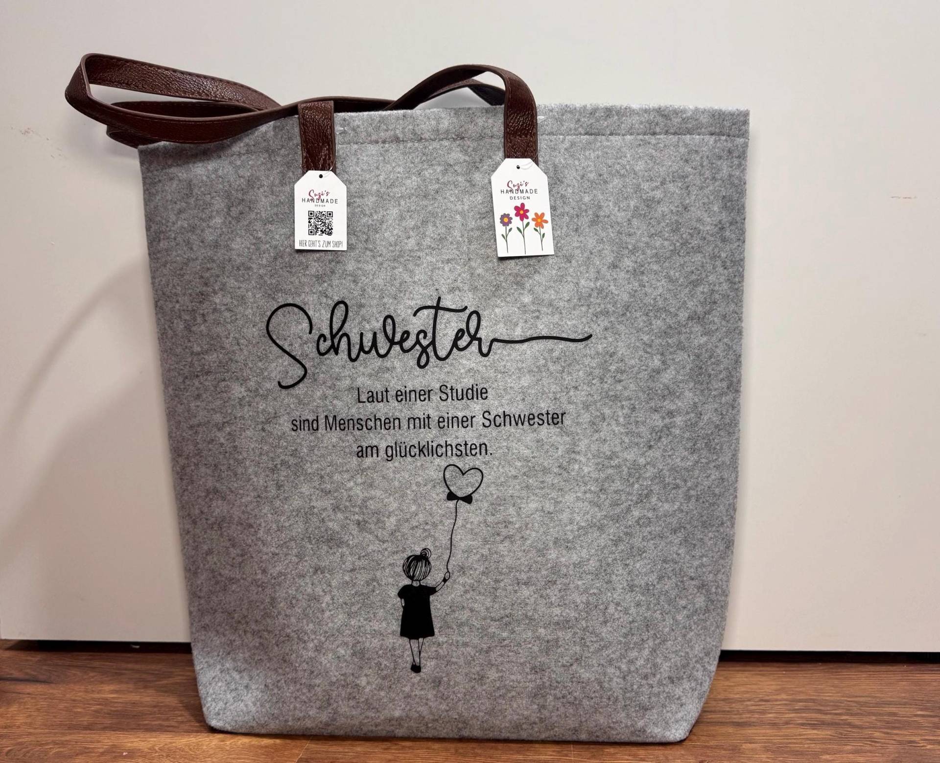 Filztasche "Schwesterglück" - Personalisiertes Geschenk Für Die Schwester Mit Spruch Und Namen Personalisierte Tasche von SuzisHandmadeDesign