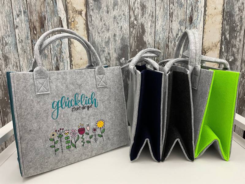 Personalisierte Filztasche "Glücklich Steht Dir Gut" - Geschenk Für Frauen in Versch. Farben Personalisierte Tasche von SuzisHandmadeDesign
