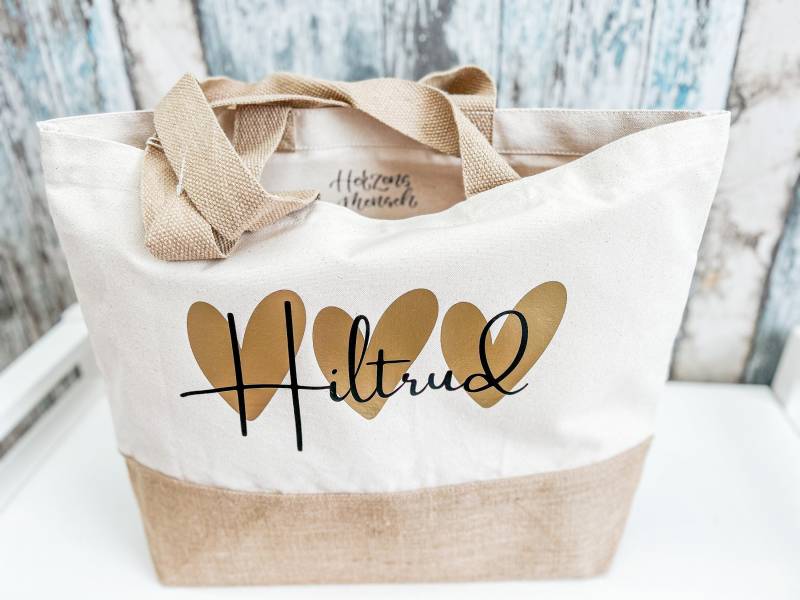 Shopper Aus Jute Und Canvas "Herzensmensch " Mit Versteckter Botschaft - Personalisiertes Geschenk Für Frauen Personalisierte Tasche von SuzisHandmadeDesign