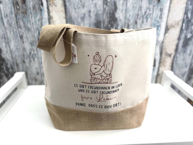 Tasche "Freundin Fürs Leben" Shopper Aus Jute Und Canvas 3 Größen Geschenkidee Personalisierbar Mit Namen - Personalisierte von SuzisHandmadeDesign