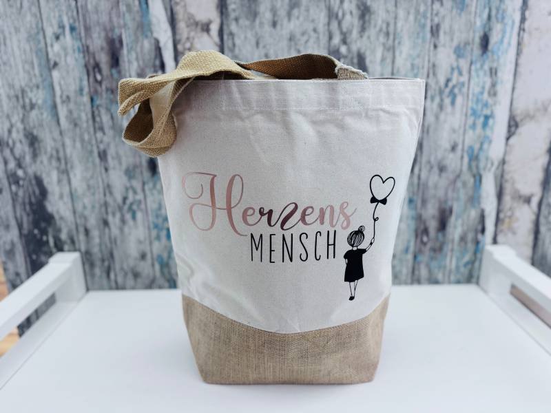 Jutetasche Mit Baumwolle "Herzensmensch" - Personalisiertes Geschenk Für Frauen 3 Größen Personalisierte Tasche Strandtasche von SuzisHandmadeDesign