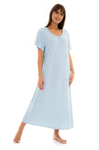Damen Long Plus Size Luxus Soft Touch Jersey Nachthemd (Blau Punkt 40-42) von Suzy & Me