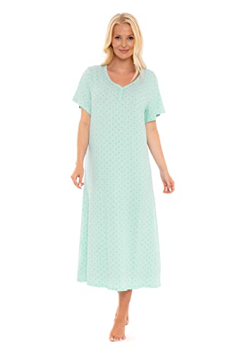 Damen Long Plus Size Luxus Soft Touch Jersey Nachthemd (Grün Punkt 52-54) von Suzy & Me