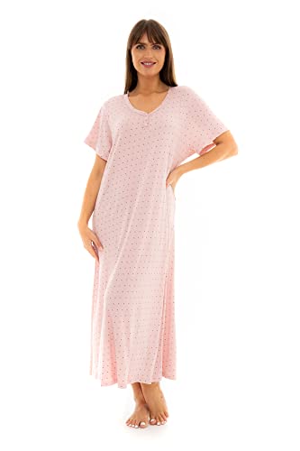 Damen Long Plus Size Luxus Soft Touch Jersey Nachthemd (Rosa Punkt 40-42) von Suzy & Me