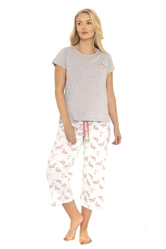 Suzy & Me Cropped-Pyjama für Damen mit hohem Baumwollanteil, Flamingo-Aufdruck, 10-12 Suzy & Me Cropped-Pyjama für Damen mit hohem Baumwollanteil, Flamingo-Aufdruck, 10-12 von Suzy & Me