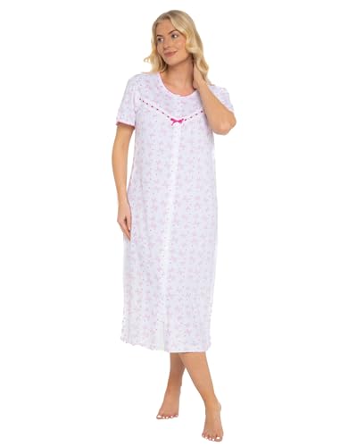 Suzy & Me Damen 100% Baumwolljersey Schmetterlingsdruck Knopf durch Nachthemd. (Kirsche 50-52) von Suzy & Me