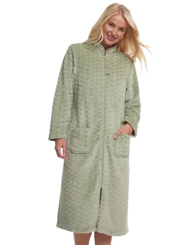 Suzy & Me Damen-Bademantel aus weichem geprägtem Fleece mit Reißverschluss vorne, graugrün, 24-26 von Suzy & Me