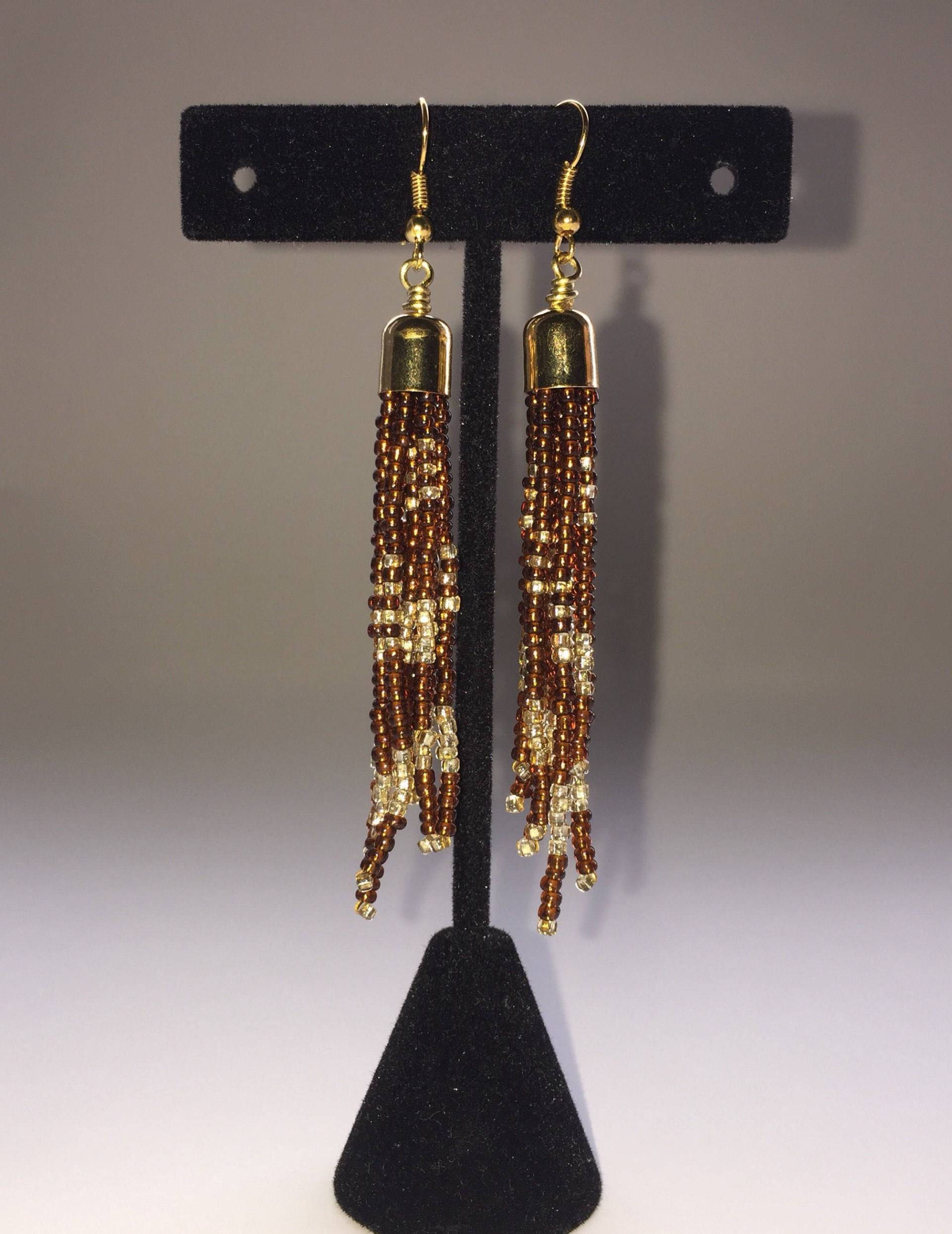 Perlen Quasten Ohrringe Braun Und Gold Fransen Lange Boho Schmuck Perlen Quasten Ohrringe Braun Und Gold Fransen Lange Boho Schmuck von SuzyGotBeads