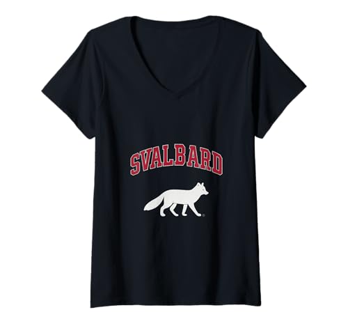 Damen Svalbard Norwegen Travel Cruise Arctic Fox North Pole T-Shirt mit V-Ausschnitt Damen Svalbard Norwegen Travel Cruise Arctic Fox North Pole T-Shirt mit V-Ausschnitt von Svalbard Norge Merch Norway