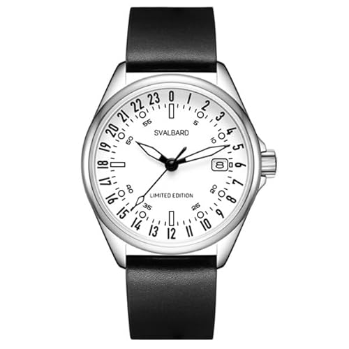 Svalbard ARCTIC GA24 - Swiss Quartz Stahl Leder Weiß Schwarz Datum 24H Herrenuhr von Svalbard