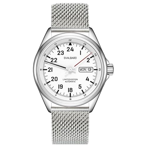 Svalbard DEMARK GH12 Automatik Stahl Weiß Datumsanzeige Schwarz Herrenuhr, Armband von Svalbard