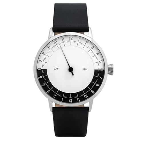 Svalbard Noonday Herren-Armbanduhr, einhändig, 24 Stunden, Swiss Quarz, Stahl, Leder, Schwarz, Grau, Armband von Svalbard