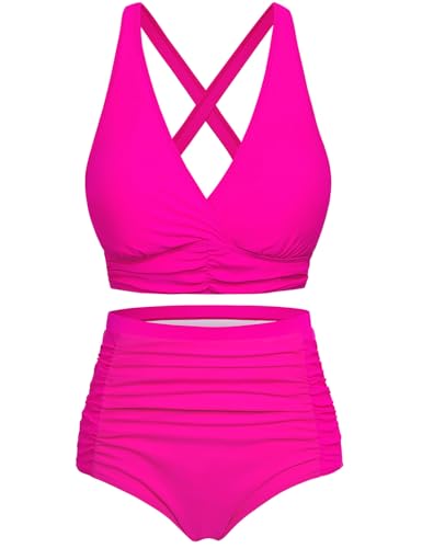 Svanco Bikini Damen Set Bauchweg High Waist Badeanzug Push Up Bademode Lace Up V Ausschnitt Blumenmuster Zweiteiliger Swimsuit mit Bindegürtel von Svanco