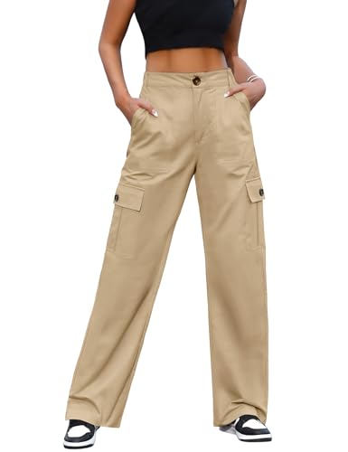 Svanco Cargohose Damen Baggy Y2K Cargo Hose High Waist Stretch Hose Weites Bein Wanderhose mit 6 Taschen Baumwolle Jogginghose Lang Outdoorhose von Svanco