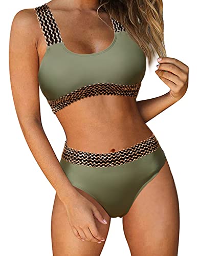 Svanco Zweiteiliger Badeanzug Damen Bikini Set Push Up Strandbikini Verstellbar Crossover Zurück Ties-up Bikini Set Sport Bademode Bikinioberteil Tank Bikini(A-Grün,S) von Svanco