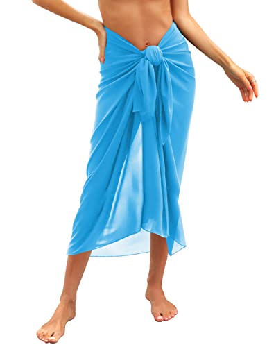 Svanco Damen Sarong Pareo Chiffon Bikini Cover Up Vertuschen Strandtuch Wickelrock Beach Wrap Für Strand Rock Swimsuit Lang Strandkleid Multifunktional Einheitsgröße(Azur) von Svanco