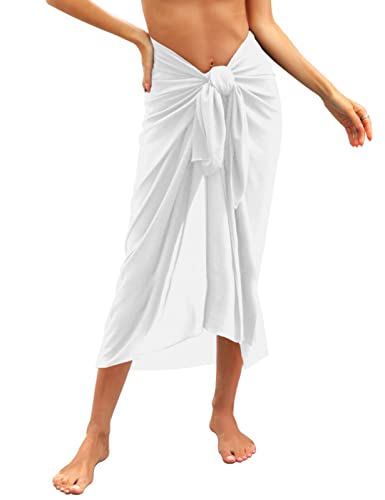 Svanco Damen Sarong Pareo Chiffon Bikini Cover Up Vertuschen Strandtuch Wickelrock Beach Wrap Für Strand Rock Swimsuit Lang Strandkleid Multifunktional Einheitsgröße(Weiß) von Svanco