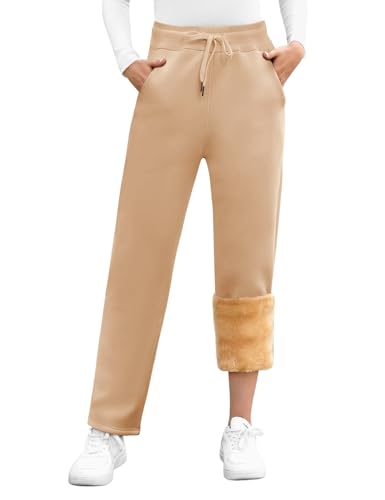 Svanco Damen Warme Jogginghose Thermo Fleece Gefütterte Winter Hosen Lamm Plüsch Kordelzug Sweathose mit Taschen Fleecehose Lang Freizeithosen von Svanco