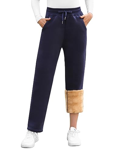 Svanco Damen Warme Jogginghose Thermo Fleece Gefütterte Winter Hosen Lamm Plüsch Kordelzug Sweathose mit Taschen Fleecehose Lang Freizeithosen von Svanco