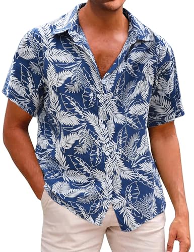 Svanco Hawaii Hemd Männer Kurzarm Hawaiihemd Herren Leichtes Sommerhemd Baumwolle Blumen Freizeithemd Urlaub Strand Shirts mit Taschen von Svanco