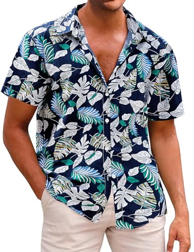 Svanco Hawaii Hemd Männer Kurzarm Hawaiihemd Herren Leichtes Sommerhemd Baumwolle Blumen Freizeithemd Urlaub Strand Shirts mit Taschen von Svanco