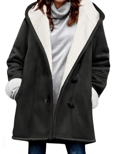 Svanco Winterjacke Damen Lang Warme Fleecejacke mit Kapuze Jacke Oversize Dicke Mantel Winter Elegant Kapuzenjacke Teddy-Fleece mit Schnalle Herbstjacke Outdoor Casual von Svanco