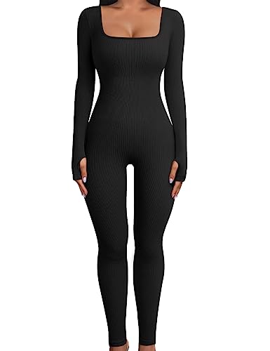 Svanco Jumpsuit Damen Sport Overall U-ausschnitt Langarm Yoga Onesie Eng Einteiler Elegant Skims Bodysuit Ganzkörperanzug von Svanco