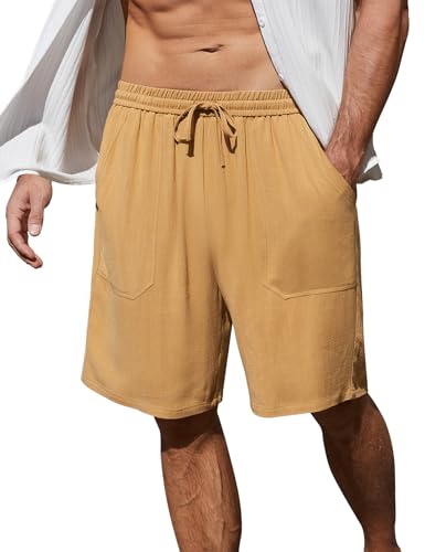 Svanco Kurze Hosen Herren Sommer Leinen Shorts mit Elastischem Bund und Verstellbarem Kordelzug Herren-Shorts mit Taschen für Urlaub und Freizeit von Svanco