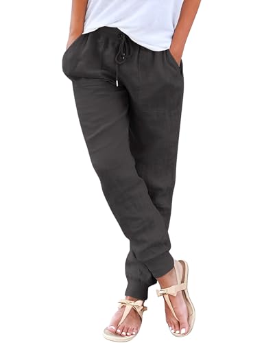 Svanco Leinenhose Damen Sommer Leicht Luftig Stoffhose Viskose Musselin Hose Lockere Stretch Sommerhose mit Kordelzug und Taschen Svanco Leinenhose Damen Sommer Leicht Luftig Stoffhose Viskose Musselin Hose Lockere Stretch Sommerhose mit Kordelzug und Taschen von Svanco
