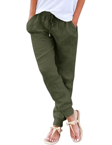 Svanco Leinenhose Damen Sommer Leicht Luftig Stoffhose Viskose Musselin Hose Lockere Stretch Sommerhose mit Kordelzug und Taschen von Svanco