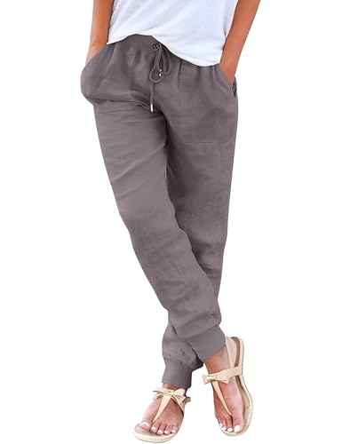 Svanco Leinenhose Damen Sommer Leicht Luftig Stoffhose Viskose Musselin Hose Lockere Stretch Sommerhose mit Kordelzug und Taschen Svanco Leinenhose Damen Sommer Leicht Luftig Stoffhose Viskose Musselin Hose Lockere Stretch Sommerhose mit Kordelzug und Taschen von Svanco