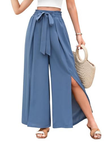 Svanco Palazzo Hose Damen Sommer Weite Plissee Hose Lockere High Waist Paperbag Hosen mit Schlitz von Svanco