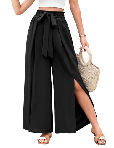 Svanco Palazzo Hose Damen Sommer Weite Plissee Hose Lockere High Waist Paperbag Hosen mit Schlitz von Svanco