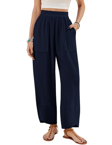 Svanco Sommerhose Damen Leicht Weite Musselin Hose Lockere Bequeme Freizeithose Baumwoll Stoffhose von Svanco